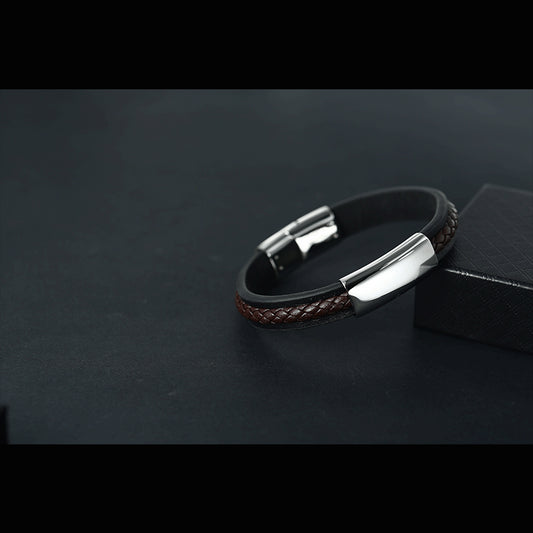 Vintage Stainless Steel Braided Black Leather Bracelet – Trendy Men’s Must-Have Jewelry