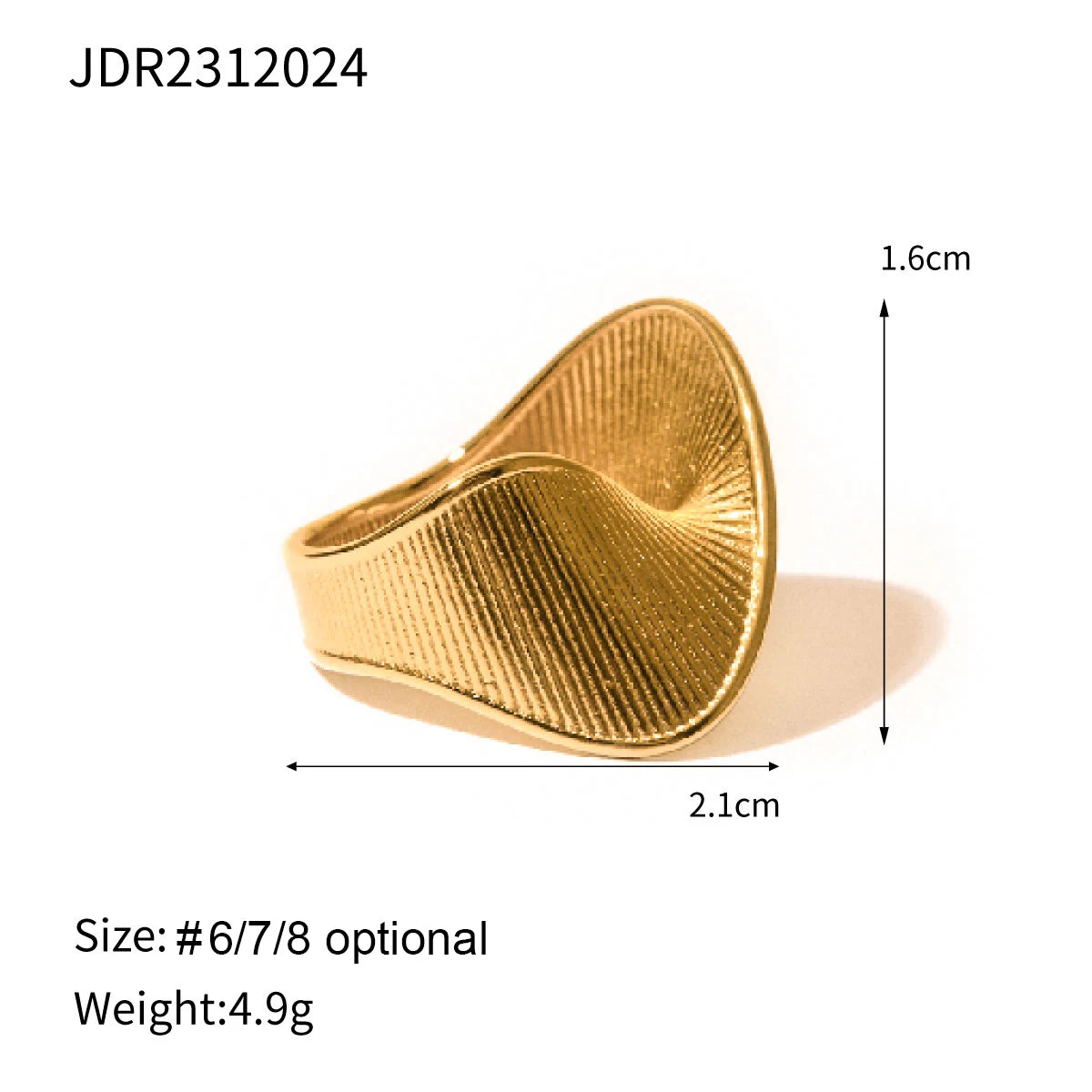 Fashion Women’s Stainless Steel Stripe Twist Ring – Gold Color Water-Resistant Statement Jewelry