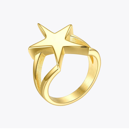 Star Rings for Women – Trendy 18K Gold Plated Stainless Steel Geometric Titanium Fashion Jewelry