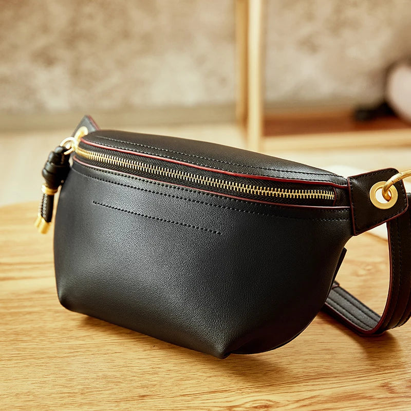 100% Genuine Leather Women’s Waist Bag – Luxury Shoulder & Crossbody Chain Belt Bag