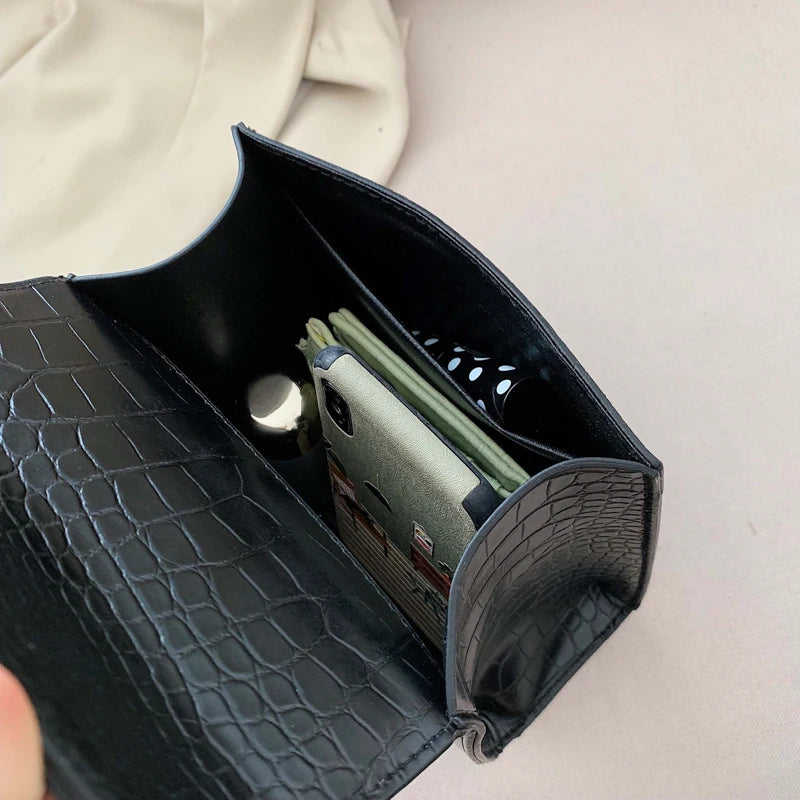 Mini Stone Pattern PU Leather Crossbody Bags for Women – Designer Lock Shoulder Bag, Simple Travel Handbag