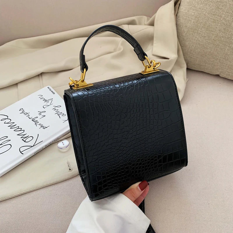 Mini Stone Pattern PU Leather Crossbody Bags for Women – Designer Lock Shoulder Bag, Simple Travel Handbag