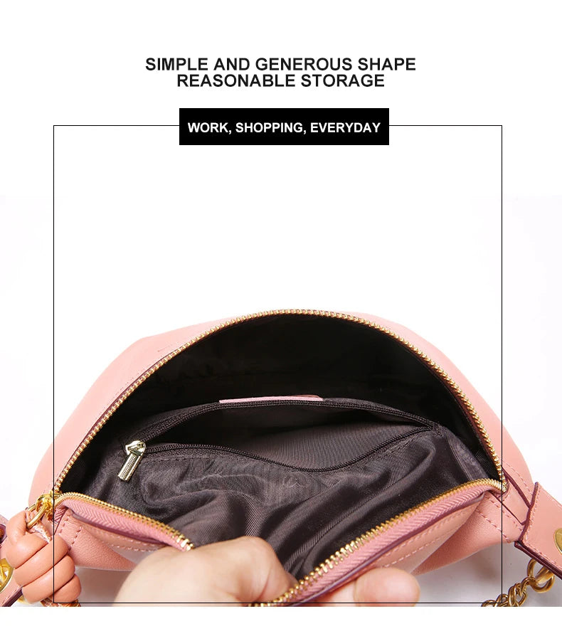 100% Genuine Leather Women’s Waist Bag – Luxury Shoulder & Crossbody Chain Belt Bag