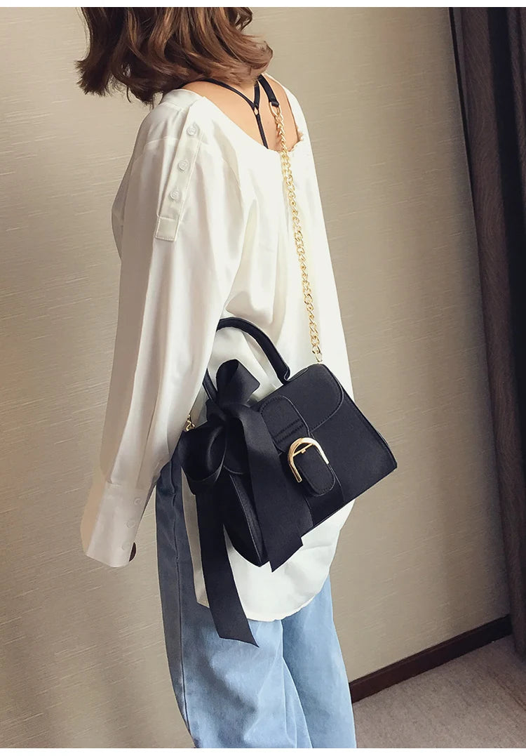 Top-Handle Bags for Women – European Style Velvet Chain Handbag with Bow Crossbody Bag