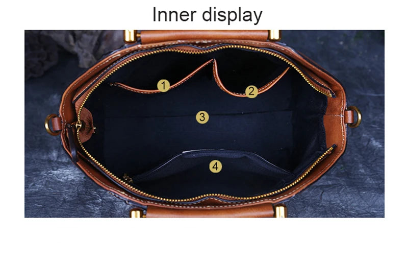 Luxury Women Genuine Leather Handbags – Retro Elegant Cow Leather Shoulder & Messenger Bag
