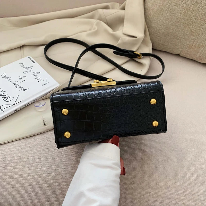 Mini Stone Pattern PU Leather Crossbody Bags for Women – Designer Lock Shoulder Bag, Simple Travel Handbag