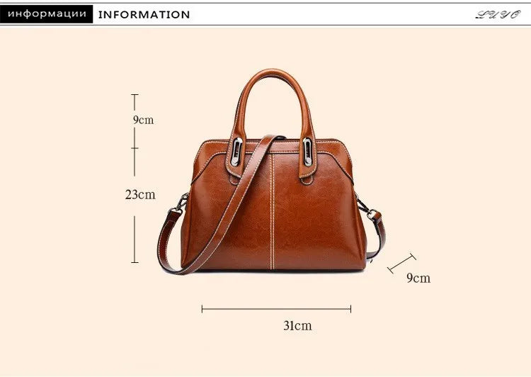 Vintage Business Genuine Leather Handbag – Luxury Women’s Designer Shoulder & Crossbody Satchel