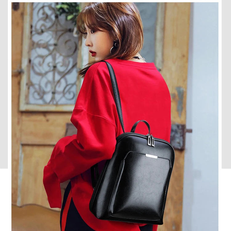 Women’s High-Quality PU Leather Backpack – Fashion Vintage Large Capacity Shoulder Bag