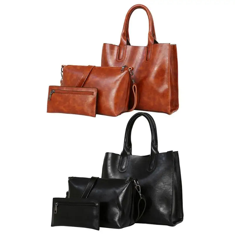 3 Pcs/Set Oil Wax Leather Women Bags – Casual Leather Handbags, Trunk Tote & Shoulder Bag