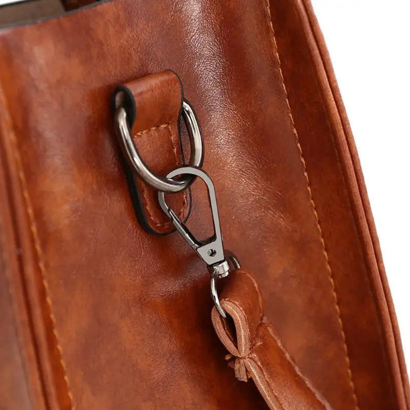 3 Pcs/Set Oil Wax Leather Women Bags – Casual Leather Handbags, Trunk Tote & Shoulder Bag