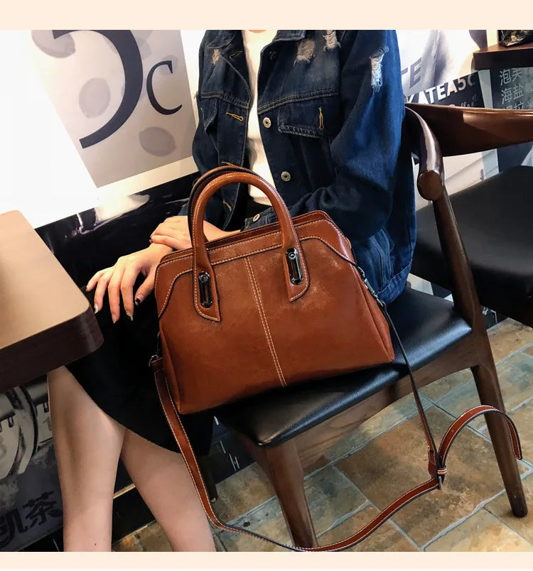 Vintage Business Genuine Leather Handbag – Luxury Women’s Designer Shoulder & Crossbody Satchel