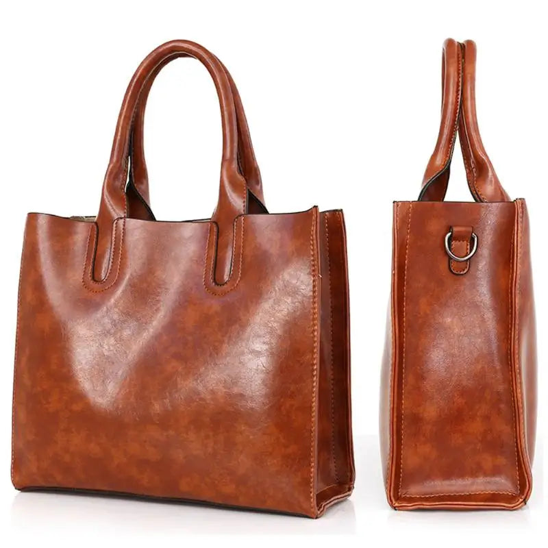 3 Pcs/Set Oil Wax Leather Women Bags – Casual Leather Handbags, Trunk Tote & Shoulder Bag