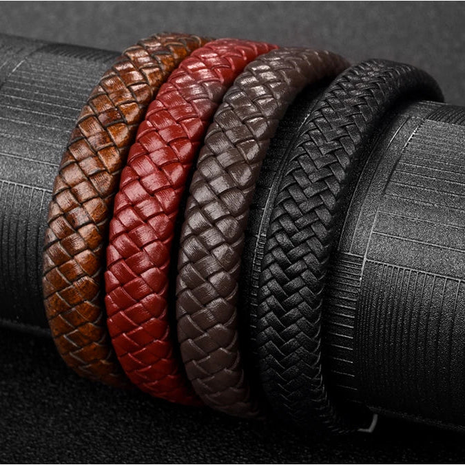 Punk Braided Leather Bracelet for Men – Stainless Steel Magnetic Clasp Fashion Jewelry AAA+++