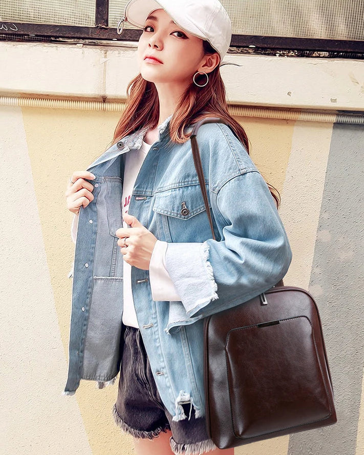 Women’s High-Quality PU Leather Backpack – Fashion Vintage Large Capacity Shoulder Bag