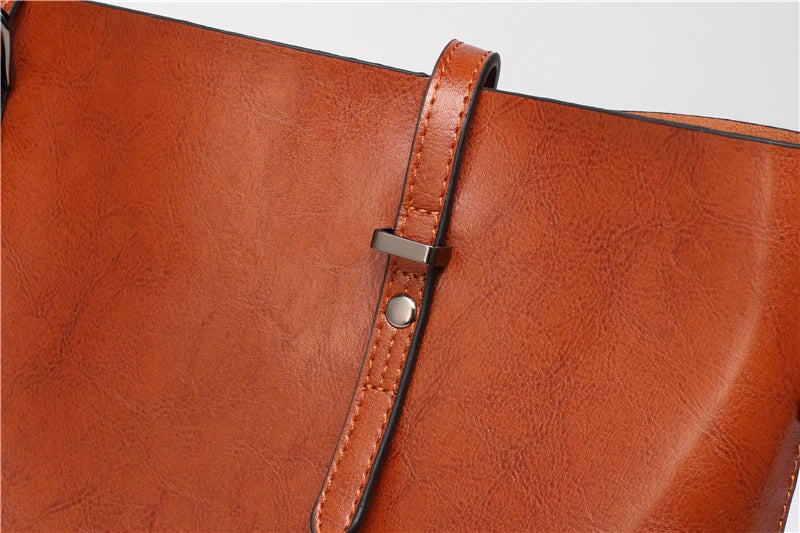 Women Leather Handbags – Large PU Tote Shoulder Bag for Ladies in Brown, Black & Red