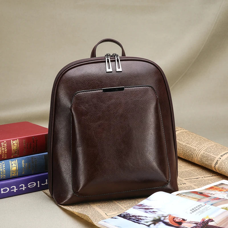 Women’s High-Quality PU Leather Backpack – Fashion Vintage Large Capacity Shoulder Bag