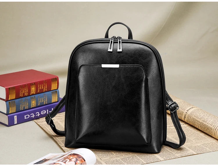 Women’s High-Quality PU Leather Backpack – Fashion Vintage Large Capacity Shoulder Bag