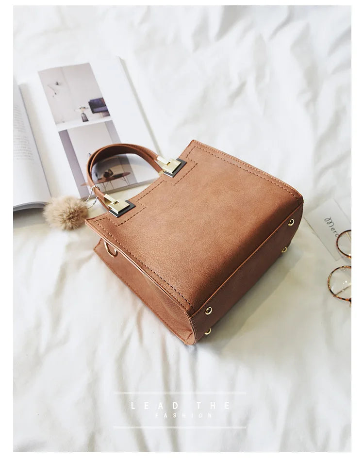 Luxury Suede Leather Handbag for Women – Casual Tote Bag, Large Shoulder & Messenger Bag, High-Quality Women’s Handbag with Fur Ball