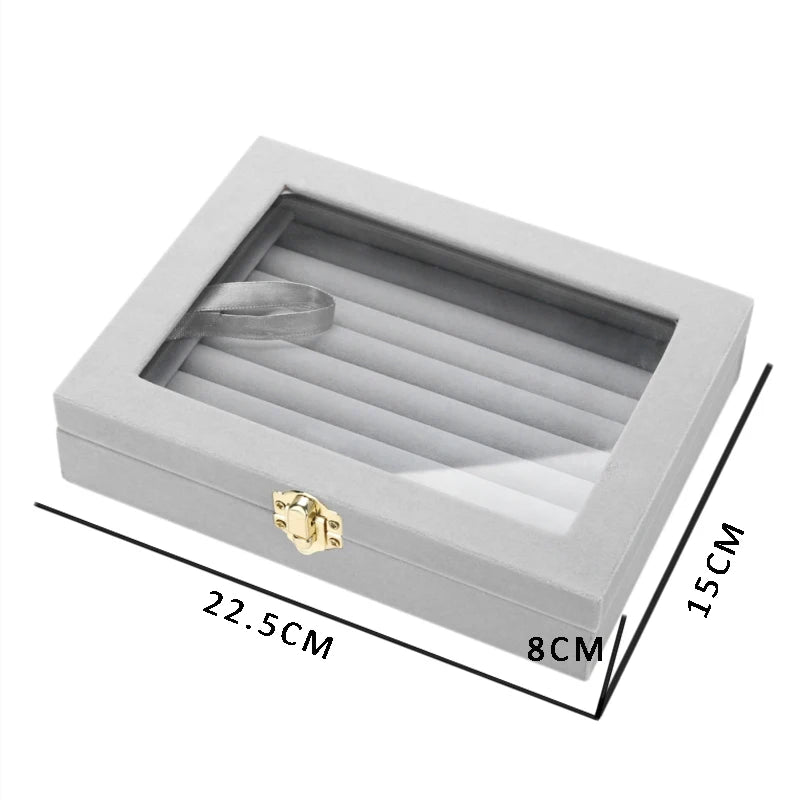 8 Booths Velvet Glass Cover Jewelry Ring Display Box – Elegant Storage for Rings