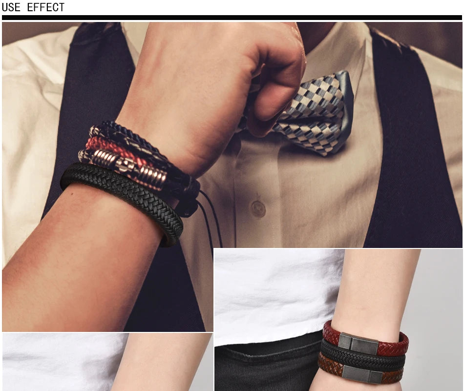 Punk Braided Leather Bracelet for Men – Stainless Steel Magnetic Clasp Fashion Jewelry AAA+++