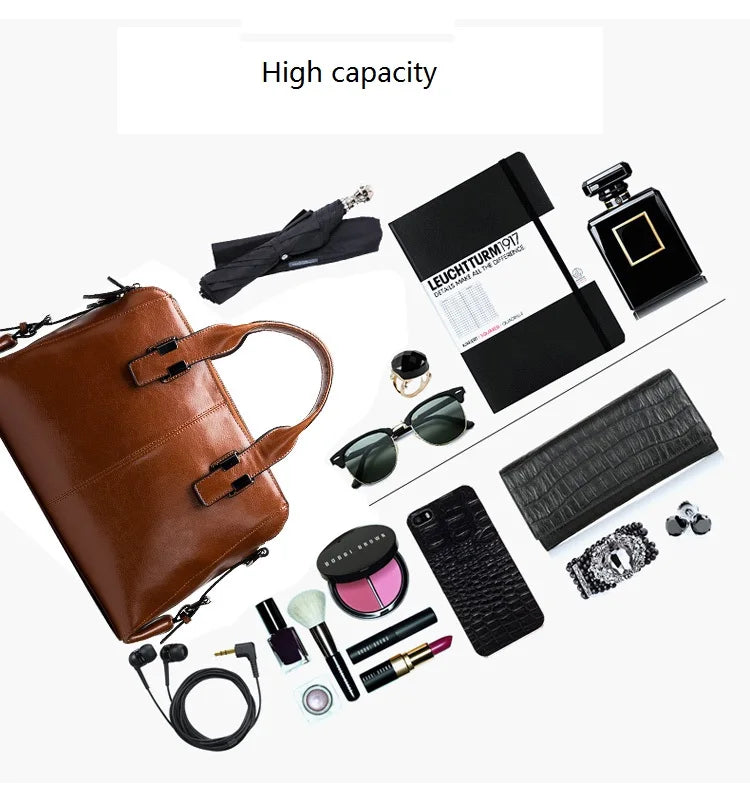 Luxury Real Cow Leather Ladies Handbag – Genuine Leather Bag, Designer Totes & Women Messenger Bag, High-Quality Luxury Brand