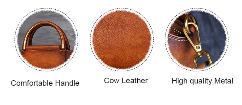Luxury Women Genuine Leather Handbags – Retro Elegant Cow Leather Shoulder & Messenger Bag