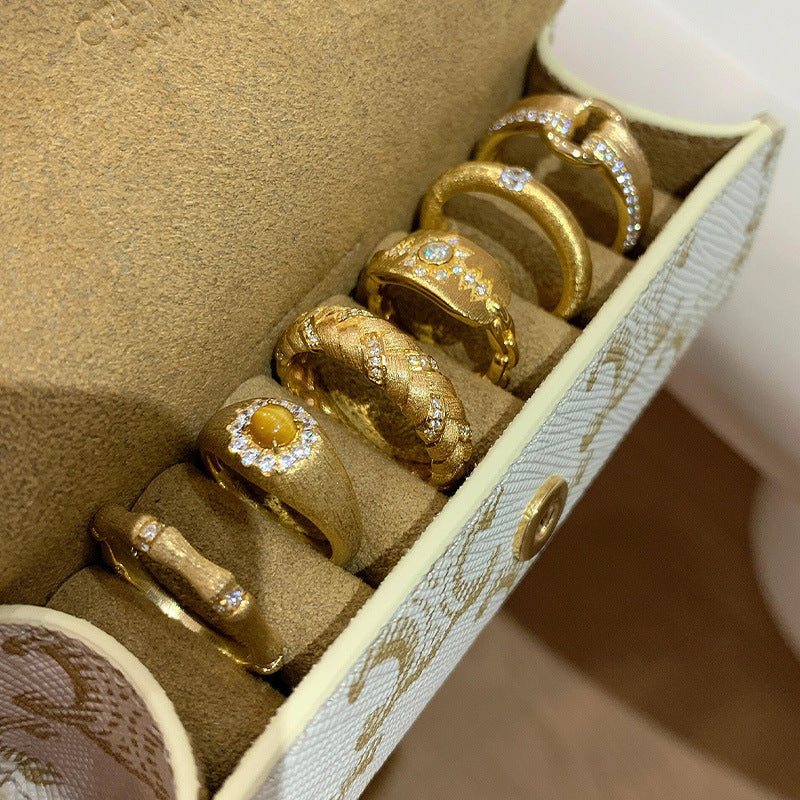 High-End S925 Sterling Silver Zircon Brushed Ring – Medieval Style Retro Women’s Jewelry