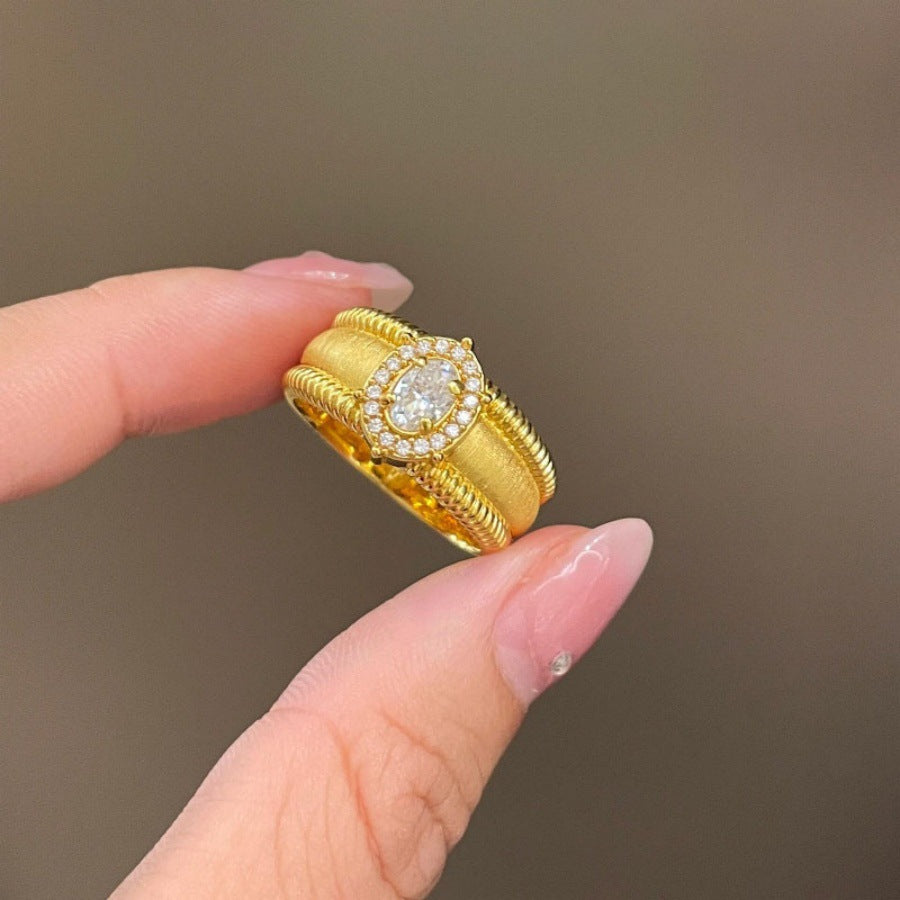 High-End S925 Sterling Silver Zircon Brushed Ring – Medieval Style Retro Women’s Jewelry