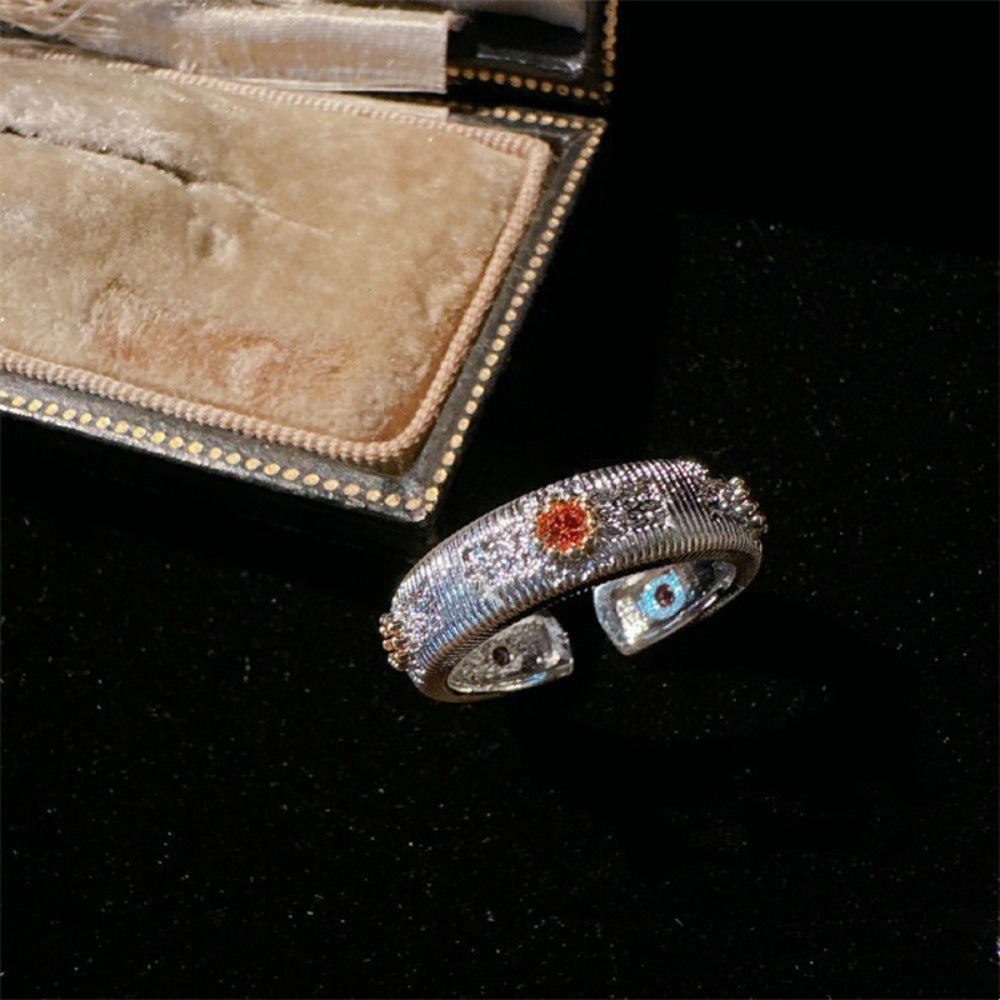 High-End S925 Sterling Silver Zircon Brushed Ring – Medieval Style Retro Women’s Jewelry