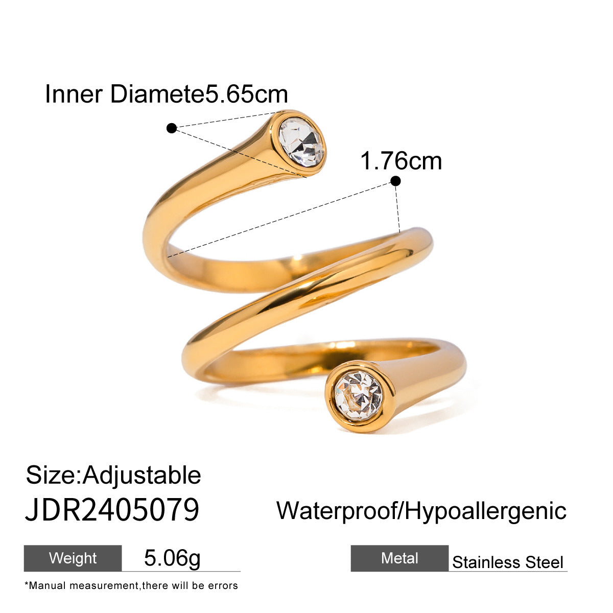 18K Gold Stainless Steel Zircon Opening Ring – Stylish Titanium Steel Hand Jewelry