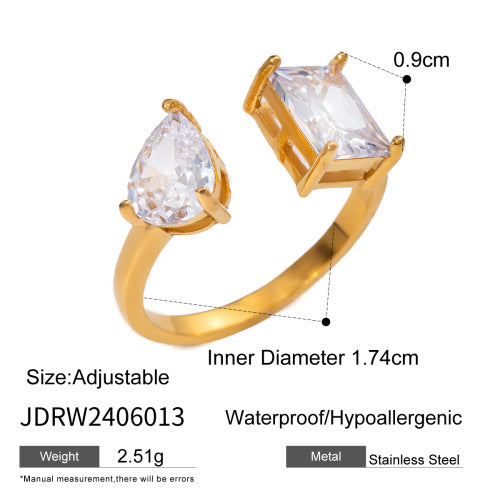 18K Gold Stainless Steel Zircon Opening Ring – Stylish Titanium Steel Hand Jewelry