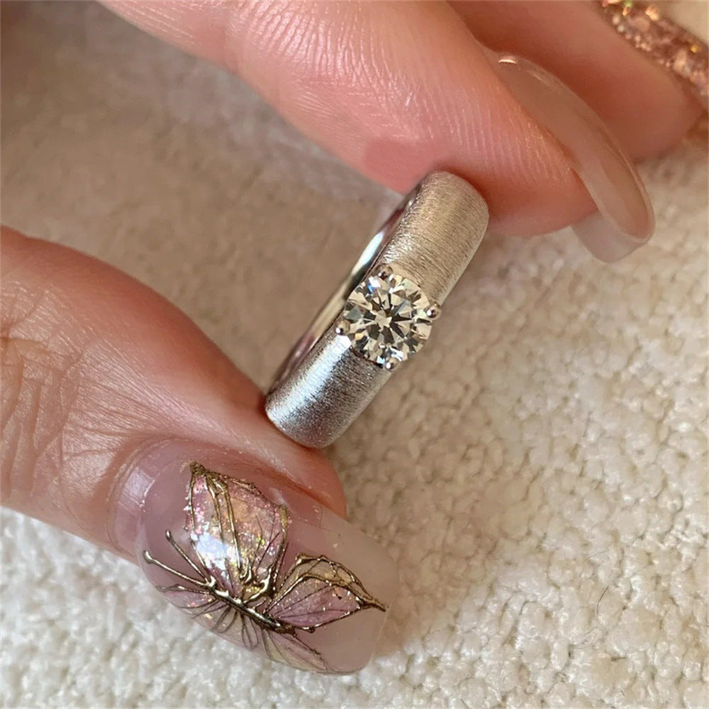 High-End S925 Sterling Silver Zircon Brushed Ring – Medieval Style Retro Women’s Jewelry