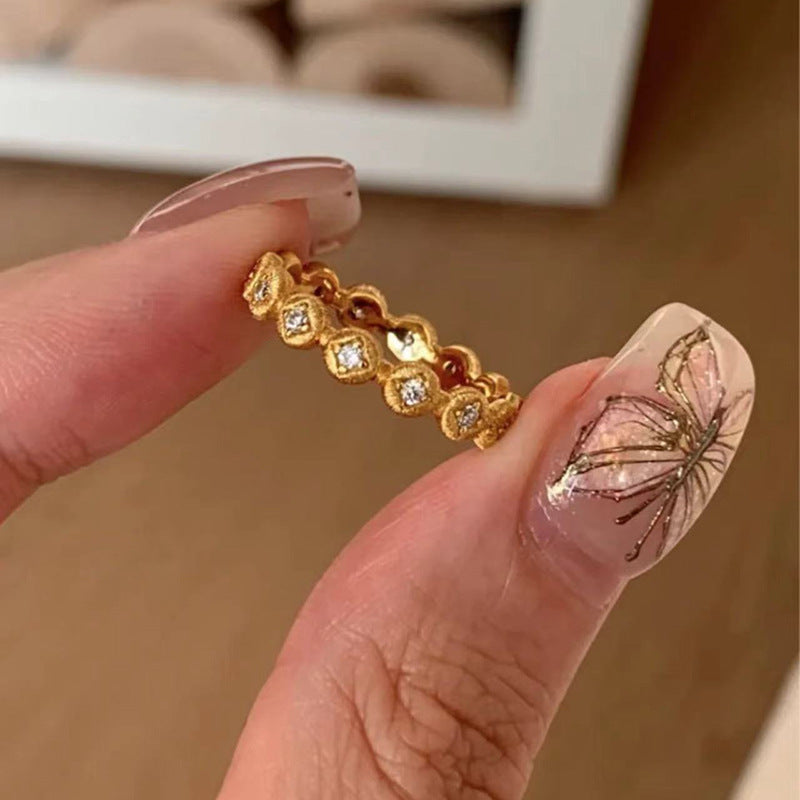 High-End S925 Sterling Silver Zircon Brushed Ring – Medieval Style Retro Women’s Jewelry