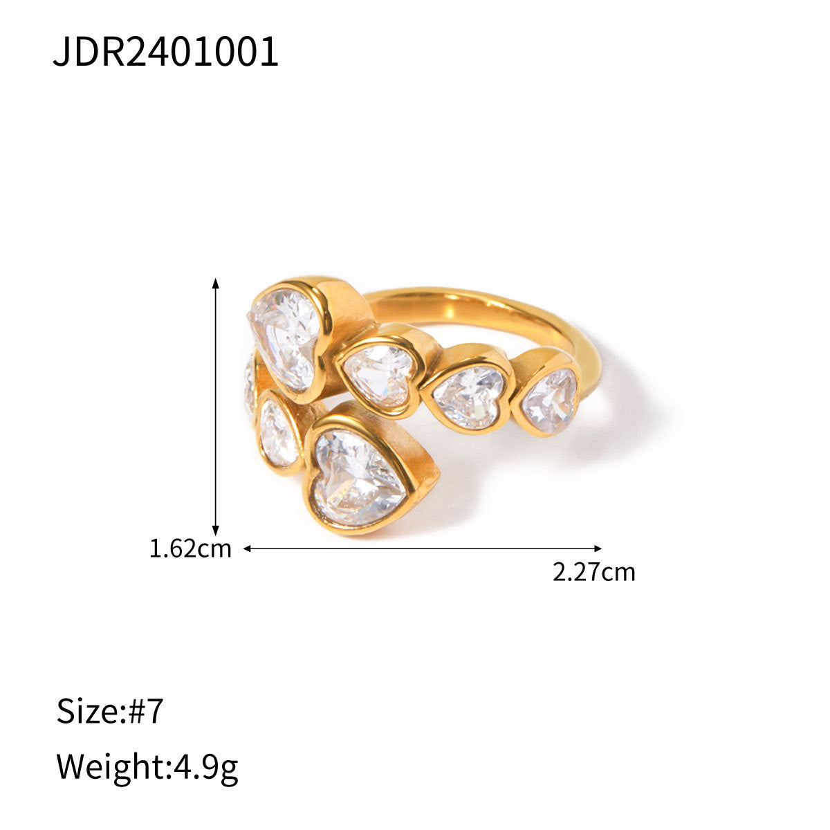 18K Gold Stainless Steel Zircon Opening Ring – Stylish Titanium Steel Hand Jewelry