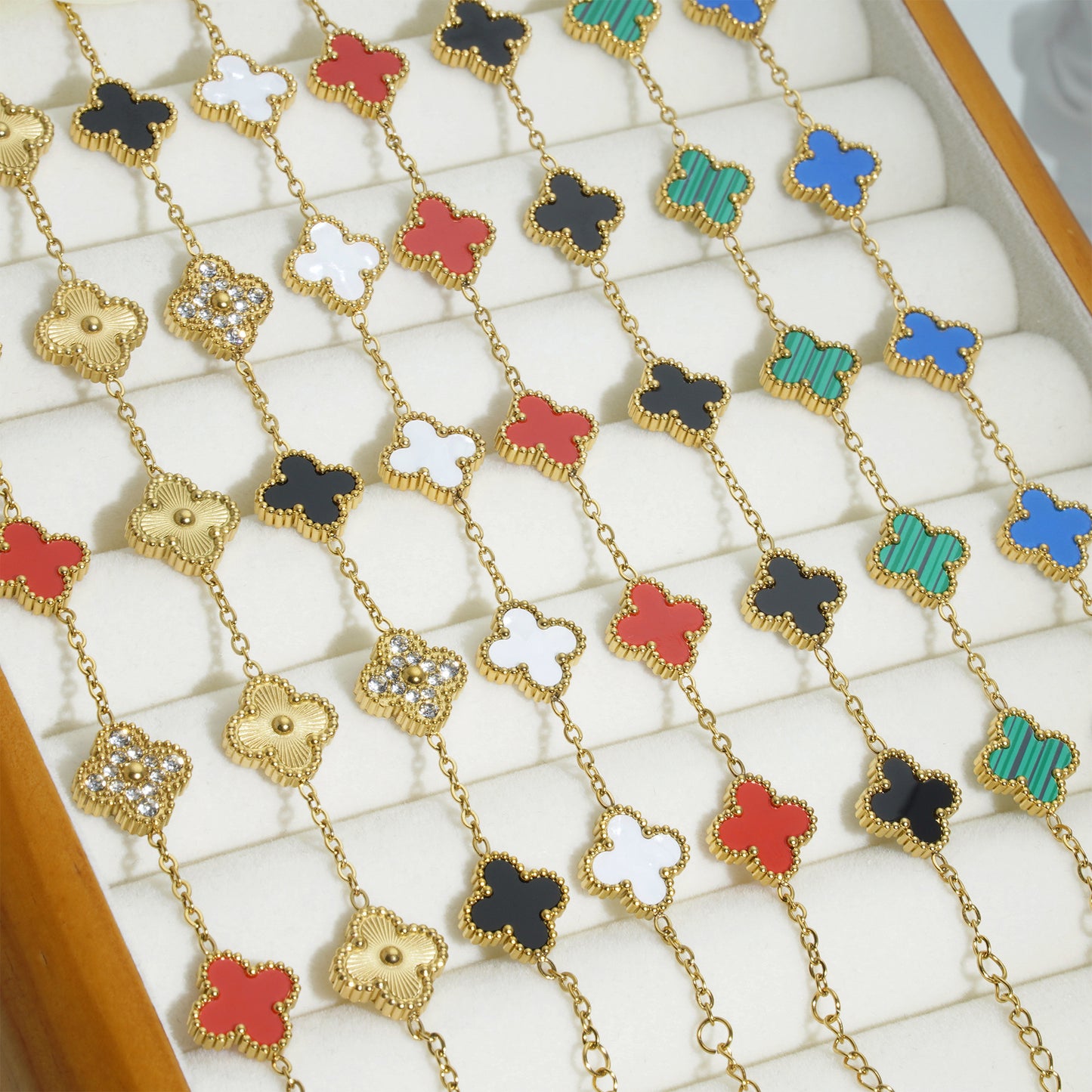 18K Gold Titanium Steel Four-Leaf Clover Bracelet Necklace – Lucky Luxury Jewelry Set