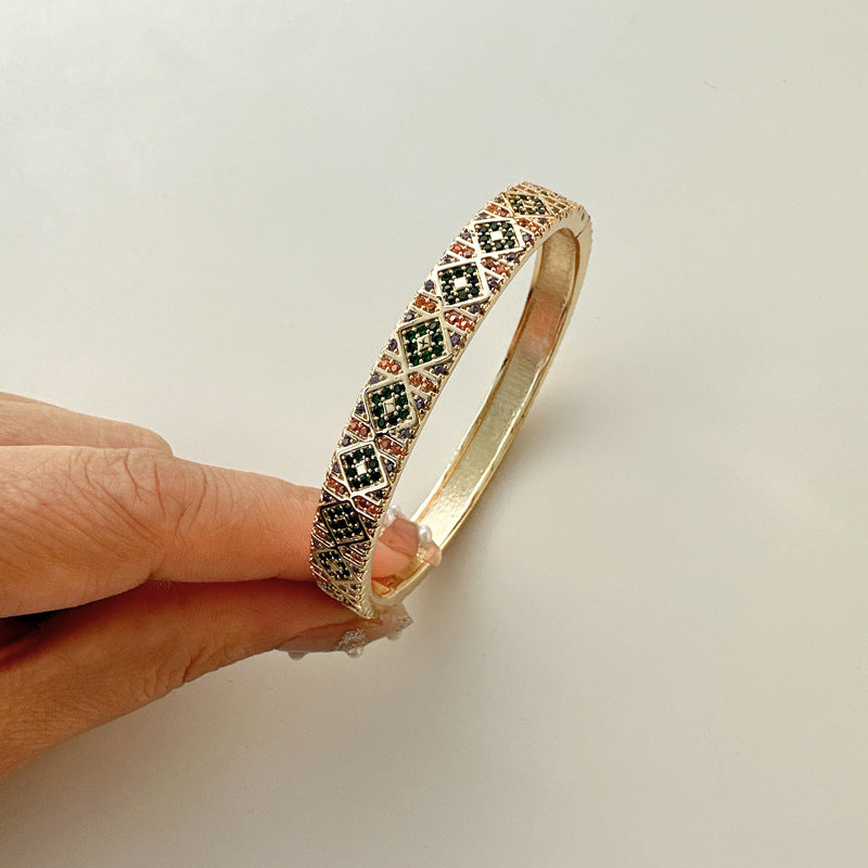 Copper Plated Gold Inlaid Zirconium Bracelet – Geometric Square Buckle Luxury Jewelry