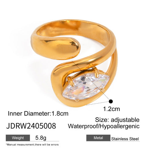 18K Gold Stainless Steel Zircon Opening Ring – Stylish Titanium Steel Hand Jewelry