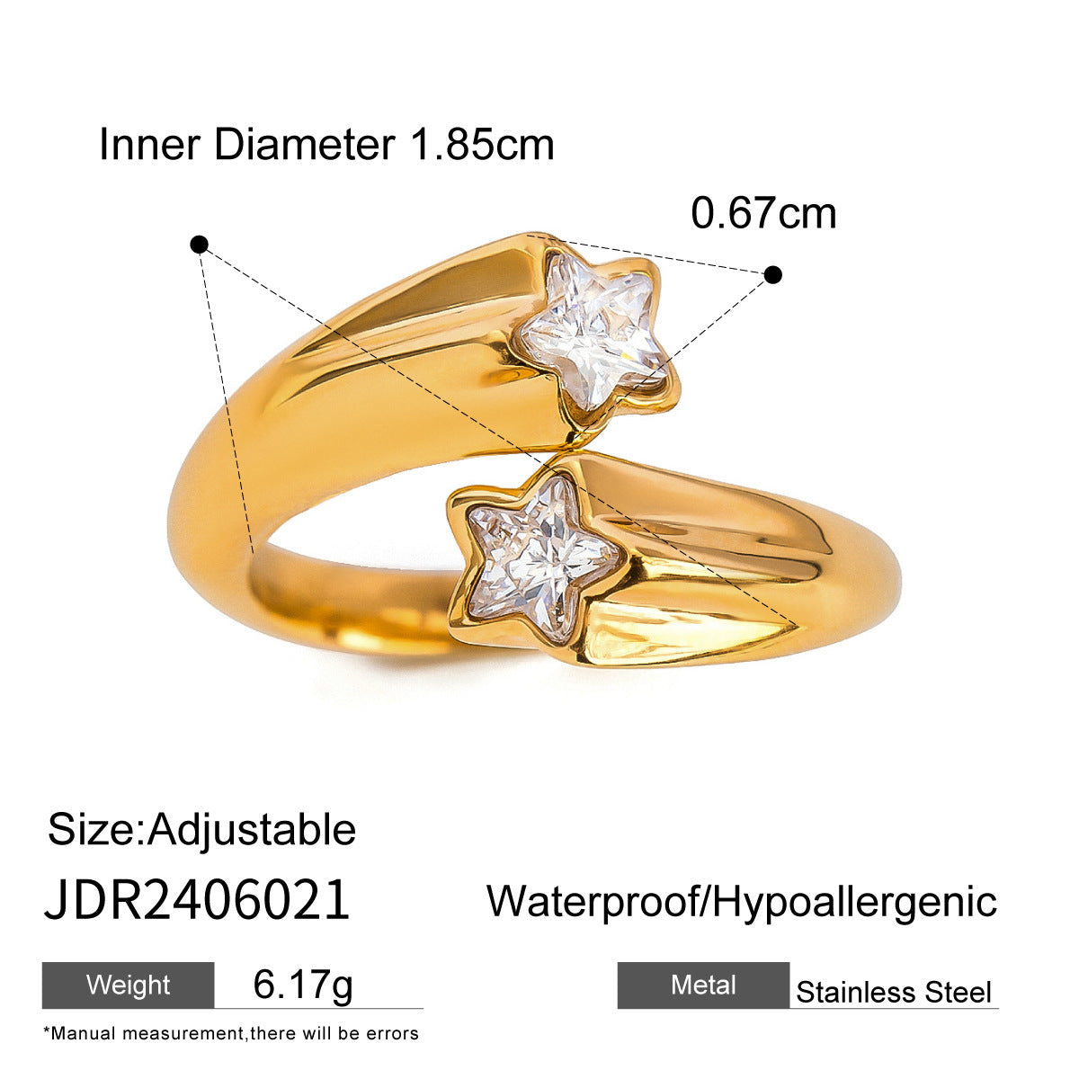18K Gold Stainless Steel Zircon Opening Ring – Stylish Titanium Steel Hand Jewelry
