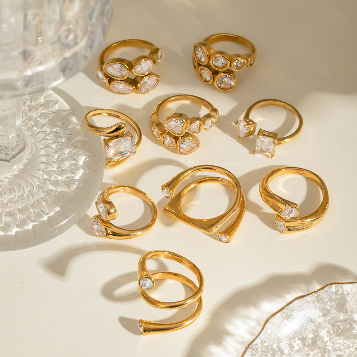 18K Gold Stainless Steel Zircon Opening Ring – Stylish Titanium Steel Hand Jewelry