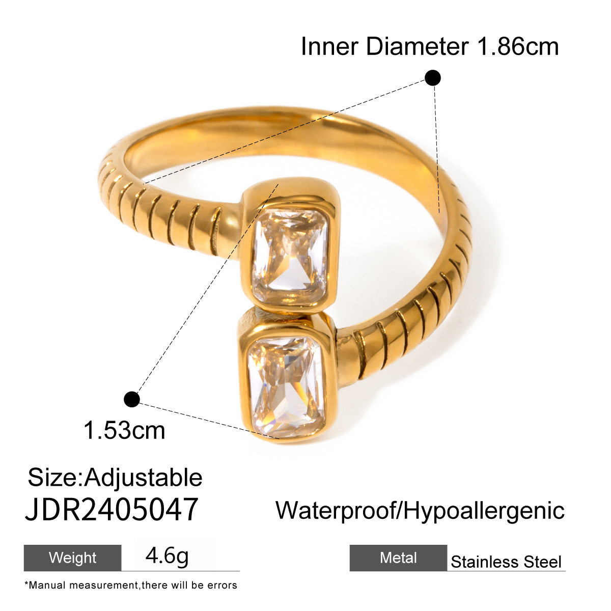18K Gold Stainless Steel Zircon Opening Ring – Stylish Titanium Steel Hand Jewelry
