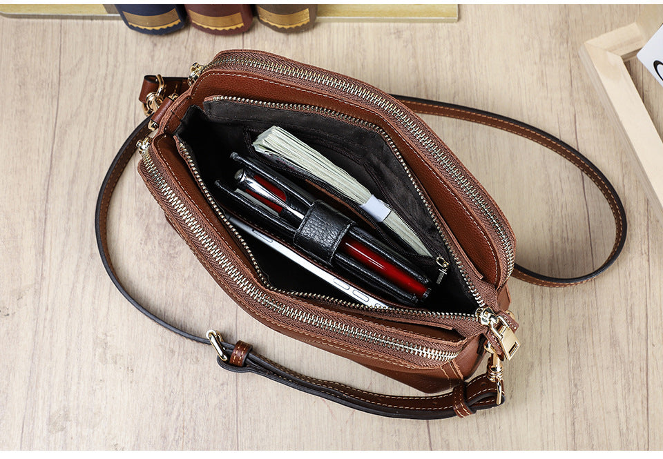 Full-Grain Cowhide Women’s Bag – Multi-Compartment Shoulder & Crossbody Leather Handbag