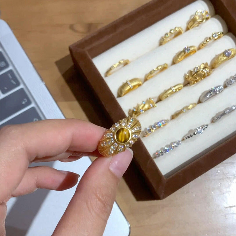 High-End S925 Sterling Silver Zircon Brushed Ring – Medieval Style Retro Women’s Jewelry