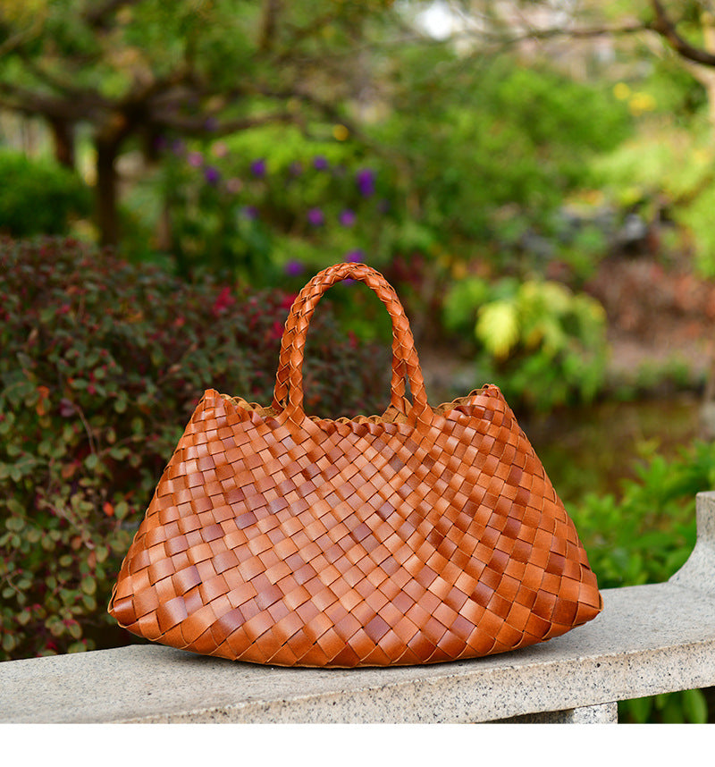New Genuine Leather Weave Hand Bags – Tote, Basket & Beach Handbag for Women