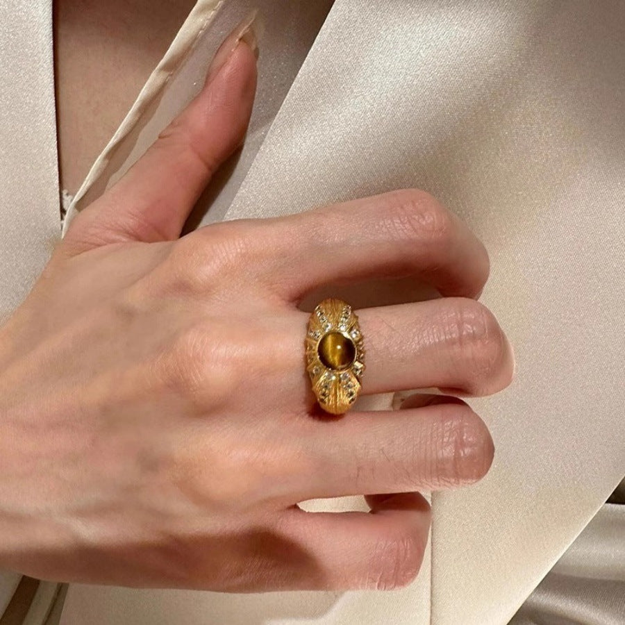 High-End S925 Sterling Silver Zircon Brushed Ring – Medieval Style Retro Women’s Jewelry