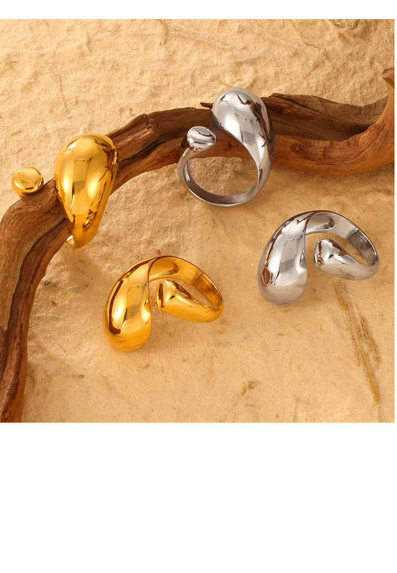 Diamond Inlaid Geometric Ring – Gold-Plated Titanium Steel Textured Women's Index Finger Jewelry