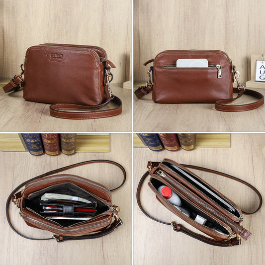Full-Grain Cowhide Women’s Bag – Multi-Compartment Shoulder & Crossbody Leather Handbag