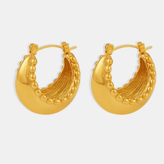 Small Bead Double C Earrings – Titanium Steel Gold Plated, Exquisite & Versatile