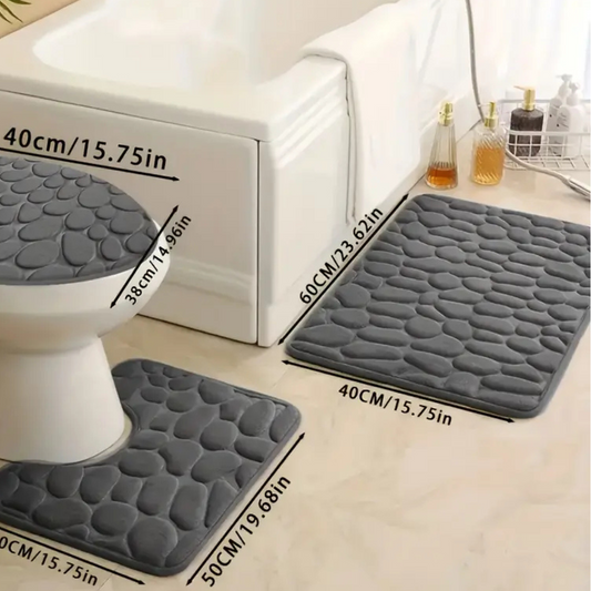 3pcs Embossed Quick-Drying Bath Mat Set – Non-Slip, Soft & Durable