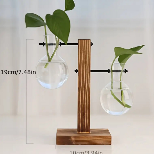 Elegant Bamboo Plant Stand – Two-Tiered Display Shelf with Round Wooden Base