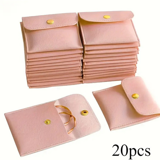 20pcs Assorted Colors Faux Leather Jewelry Pouches – Snap Closure Organizer for Rings, Necklaces & More